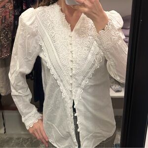Antique vintage  Victorian embroidered cotton lace blouse